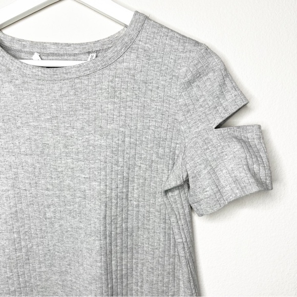 Helmut Lang Slashed Shoulder Ribbed Cotton Mini Dress Grey Small Bodycon - Picture 6 of 11